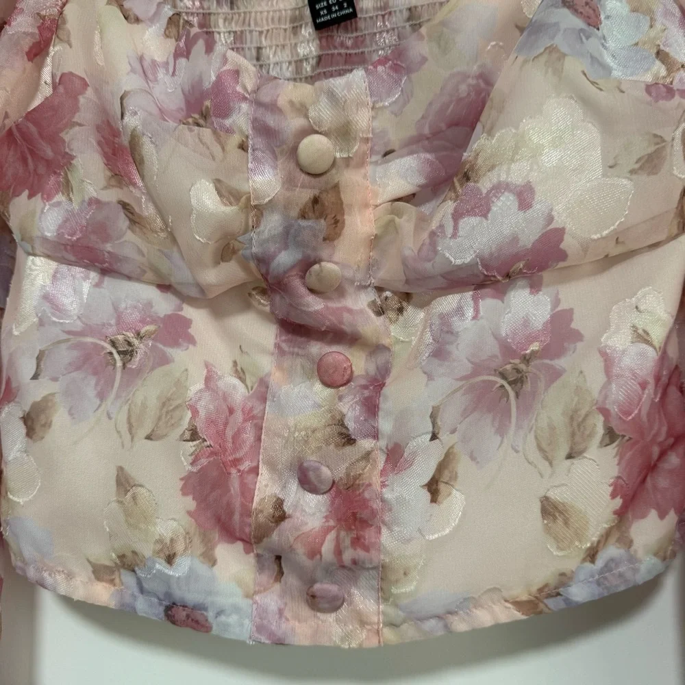 Floral Blouse Crop Top Long Sleeves Summer - Picture 6 of 7